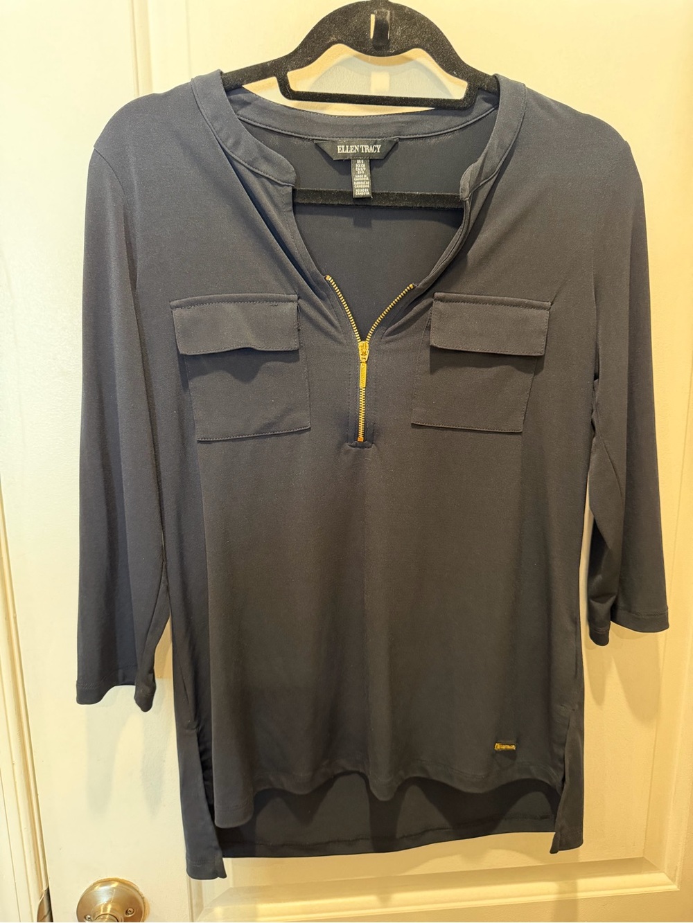 Ellen Tracy Navy Zip-Front Tunic with Chest Pockets